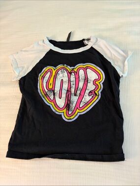 Kids Black & White Short Sleeve Tee with Pink Love Heart Graphic